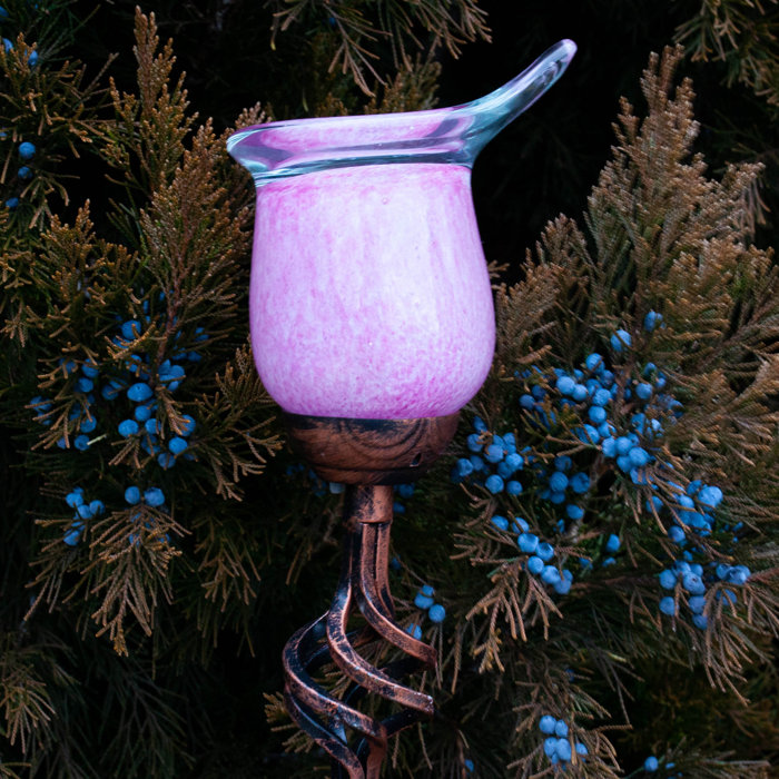 Exhart Solar Hand Blown Glass Calla Lily Garden Stake, 4 by 31 Inches